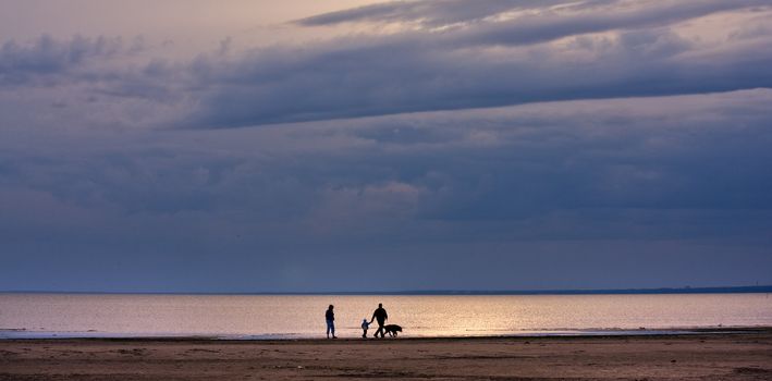 Evening walk at the Finnish bay coast near St.Petersburg, Russia