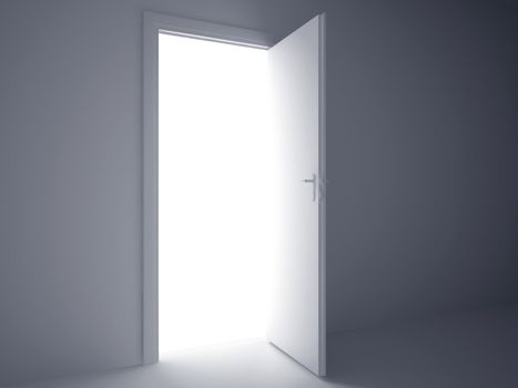 3d rendering the empty room with opened door. High resolution image.