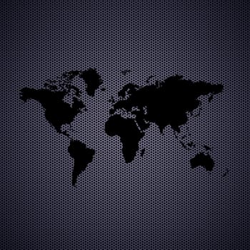 World map with metal background. High resolution image.