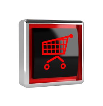Shopping cart button.  3d illustration over  white backgrounds.