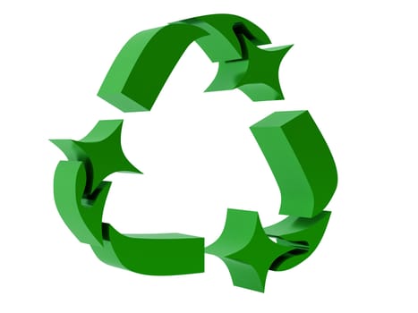 3d illustration over  white backgrounds. The Universal Recycling Symbol is a form of Mobius strip.