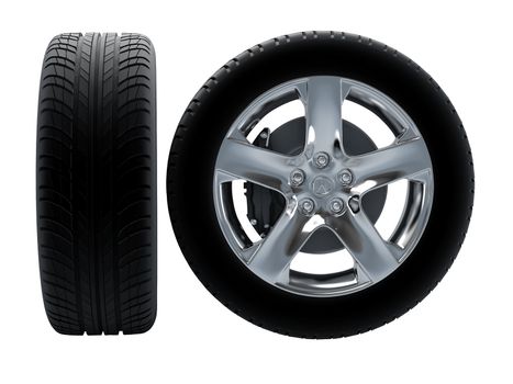 New tires stacked up and isolated on white background.