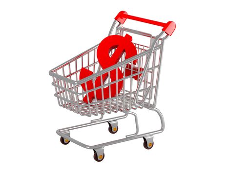 Shopping cart and sign dollar.  3d illustration over  white backgrounds.