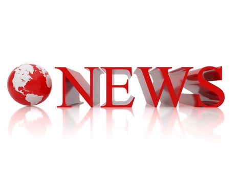 The globe and sign on news. 3d illustration over  white backgrounds.