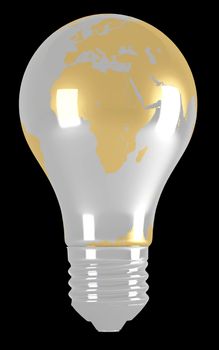 Light bulb and map.  3d illustration over black backgrounds.