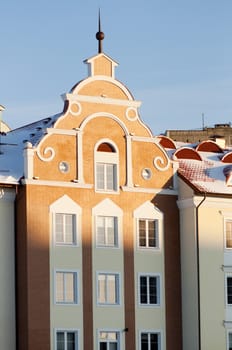 Ancient buildings in Kaliningrad. The ethnographic and trading-craft centre.