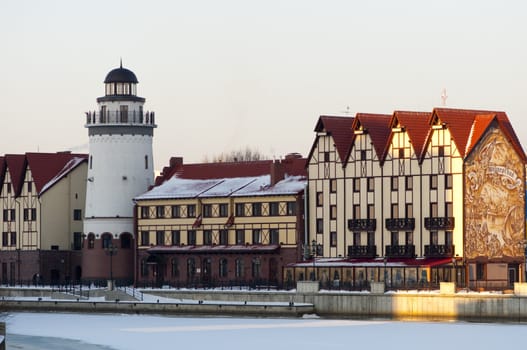 Ancient buildings in Kaliningrad. The ethnographic and trading-craft centre.