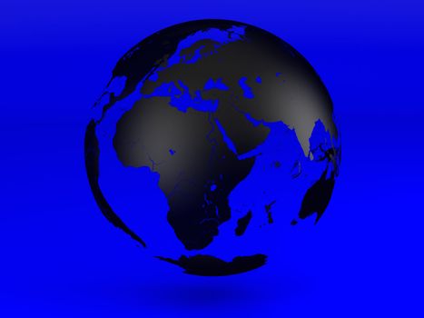 Black the transparent globe on a dark blue background. High resolution image.