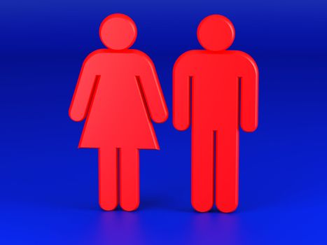 Man and woman 3d rendered illustration isolated on blue background. High resolution image.