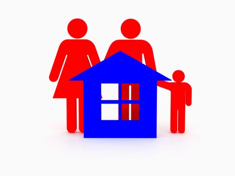 3d family isolated on white and house. High resolution image.
