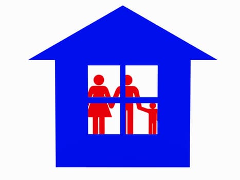 3d family isolated on white and house. High resolution image.