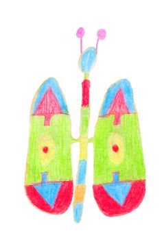 Butterfly - Children's painting. Drawing of the butterfly on a white background.