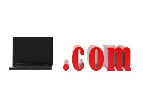 Symbols of laptop with com over  white background. High resolution image.