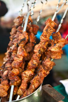 Juicy slices of meat with sauce prepare. Roast meat.