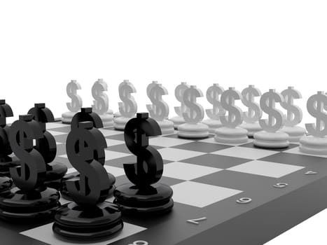Chessboard with Euro and Dollar currency symbols. High resolution image.