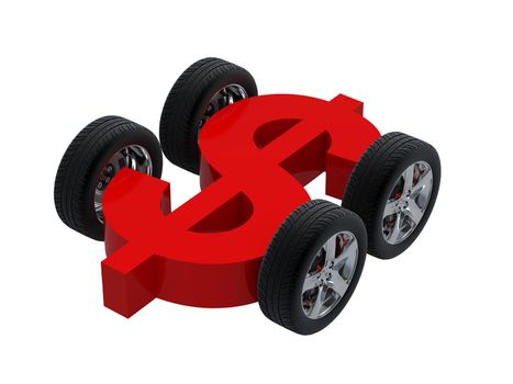 3d symbol dollar and wheel. High resolution image. 3d illustration over  white backgrounds.
