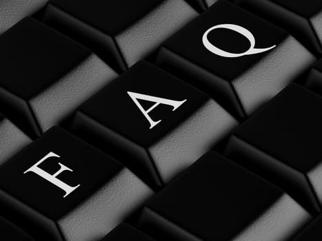 High resolution image.  3d rendered illustration.  Black keyboard with faq,  symbol.