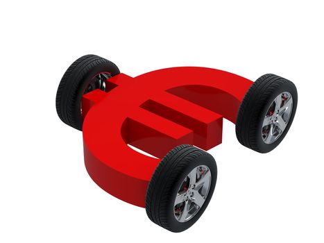 3d symbol Euro and wheel. High resolution image. 3d illustration over  white backgrounds.