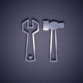 Tools icon grey, isolated on metal background. High resolution image.  3d rendered illustration.