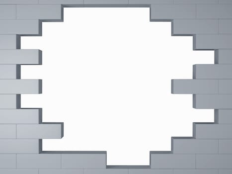 High resolution broken brick wall.  3d illustration. Brick wall can be used for background.