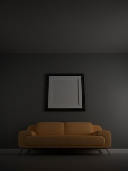 Sofa and painting in the room. High resolution image. 3d rendered illustration.