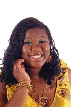 happy, smiling young african american woman in closeup