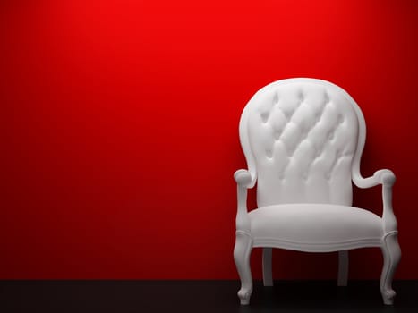 High resolution image interior. Armchair near a wall in a red room.