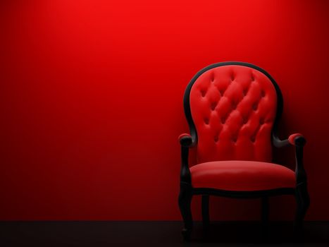 High resolution image interior. Armchair near a wall in a red room.