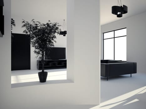 High resolution image interior. 3d illustration modern interior.