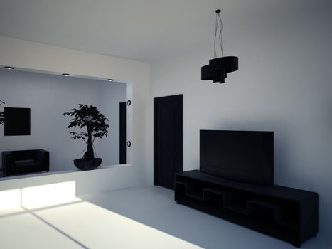 High resolution image interior. 3d illustration modern interior.