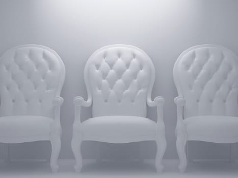 High resolution image interior. Armchair near a wall in a white room.