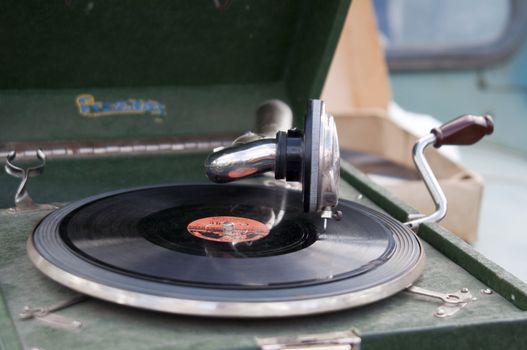 High resolution image. Vintage record player. The Soviet player of vinyl disks.
