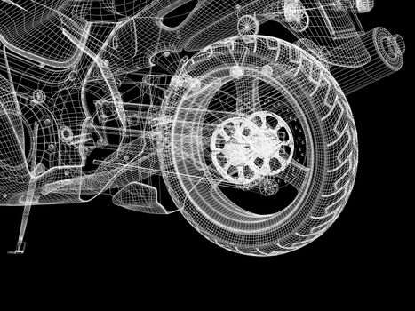3d bike model. 3d illustration over  black backgrounds.