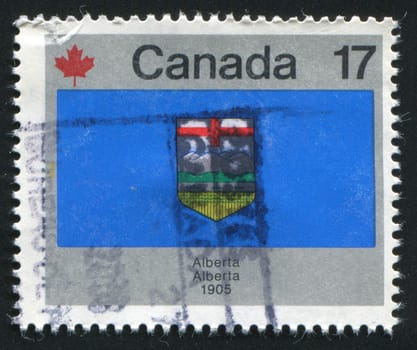 CANADA - CIRCA 1979: Designs: Provincial and Territorial flags. Alberta, circa 1979.