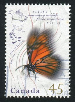 CANADA - CIRCA 1995: Migratory Wildlife. Monarch butterfly, circa 1995.