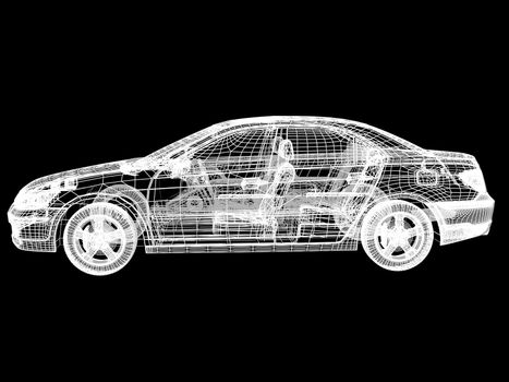 High resolution image car on a black background. 3d illustration.