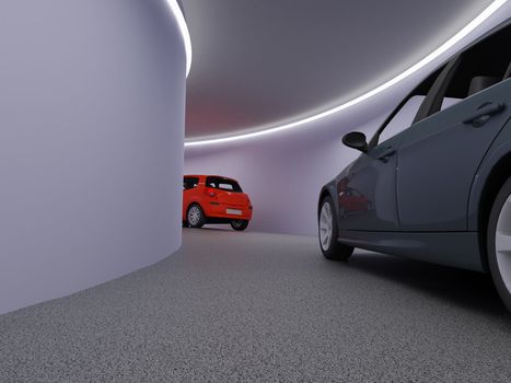 High resolution image car on a parking. 3d illustration.