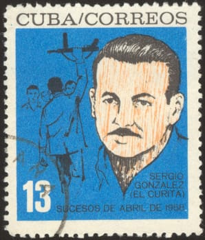 The scanned stamp. The Cuban stamp. Portrait of the man.