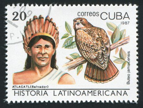 CUBA - CIRCA 1987: Latin American History, Indians and birds, circa 1987.