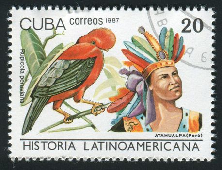 CUBA - CIRCA 1987: Latin American History, Indians and birds, circa 1987.