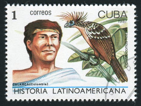 CUBA - CIRCA 1987: Latin American History, Indians and birds, circa 1987.