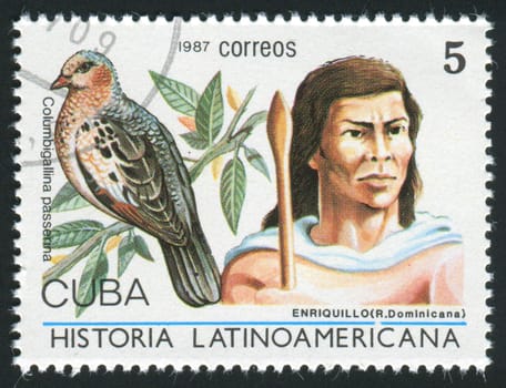 CUBA - CIRCA 1987: Latin American History, Indians and birds, circa 1987.