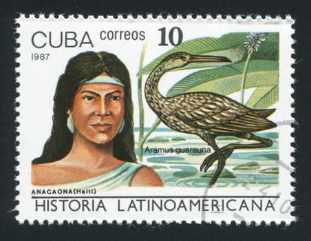 CUBA - CIRCA 1987: Latin American History, Indians and birds, circa 1987.