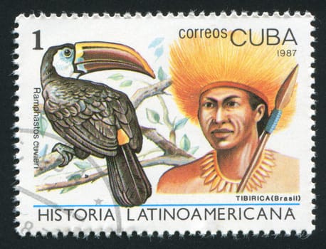 CUBA - CIRCA 1987: Latin American History, Indians and birds, circa 1987.