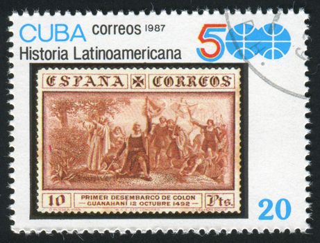 CUBA - CIRCA 1987: Latin American History. Military group conquistador,  circa 1987.