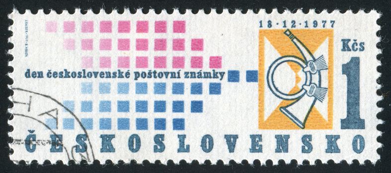 CZECHOSLOVAKIA - CIRCA 1977: Stamp Pattern and Post Horn, circa 1977.