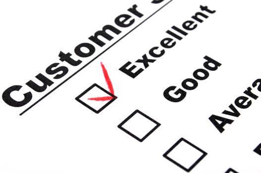 excellent or good marketing customer service survey with red pencil and checkbox