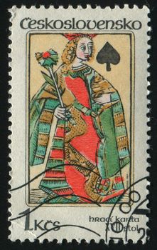 CZECHOSLOVAKIA - CIRCA 1984: Queen of spades, circa 1984.