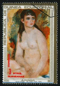 GUINEA - CIRCA 1987:Pierre-Auguste Renoir was a French artist who was a leading painter in the development of the Impressionist style, circa 1987.