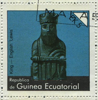 EQUATORIAL GUINEA - CIRCA 1976: Ancient chessmen, circa 1976.